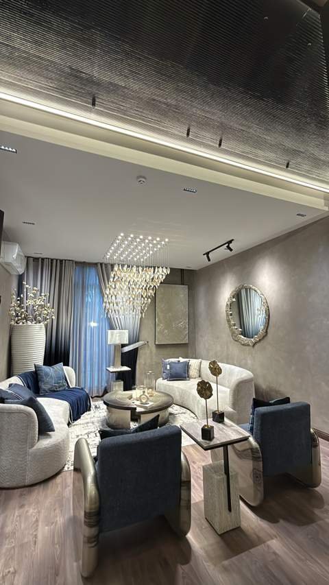 Sitting room with marble coffee table