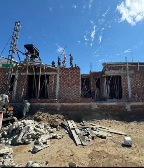 Grey structure brickwork in progress