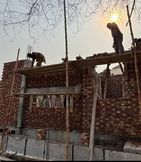 Structural brickwork at sunset